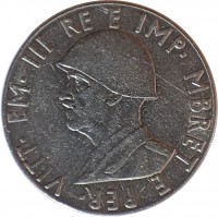 Albania coin 2 Lek - Vittorio Emanuele III (1939 - 1941) obverse obverse of 2 Lek - Vittorio Emanuele III (1939 - 1941) coin with KM# 32 from Albania. Inscription: VITT · EM · III RE E IMP · MBRET E PER ·