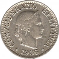 Switzerland coin 10 Rappen (1932 - 1939) obverse obverse of 10 Rappen (1932 - 1939) coin with KM# 27b from Switzerland. Inscription: CONFOEDERATIO HELVETICA 1939