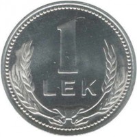 Albania coin 1 Lek (1988) reverse reverse of 1 Lek (1988) coin with KM# 74 from Albania. Inscription: 1 LEK