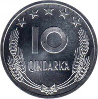 reverse of 10 Qindarka - 25th Anniversary of Liberationin WWII (1969) coin with KM# 45 from Albania. Inscription: 10 QINDARKA