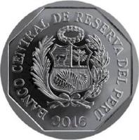 Peru coin 1 Sol - Wealth and Pride of Peru: Cabeza de Vaca (2016) obverse obverse of 1 Sol - Wealth and Pride of Peru: Cabeza de Vaca (2016) coin with KM# 396 from Peru. Inscription: BANCO CENTRAL DE RESERVA DEL PERÚ 2016