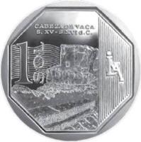 Peru coin 1 Sol - Wealth and Pride of Peru: Cabeza de Vaca (2016) reverse reverse of 1 Sol - Wealth and Pride of Peru: Cabeza de Vaca (2016) coin with KM# 396 from Peru. Inscription: CABEZA DE VACA S. XV - S. XVI d.c. A Sol