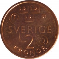 Sweden coin 2 Krona - Carl XVI Gustaf (2016) reverse reverse of 2 Krona - Carl XVI Gustaf (2016) coin with KM# 929 from Sweden. Inscription: SVERIGE 2 KRONOR