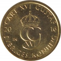 Sweden coin 5 Kronor - Carl XVI Gustaf (2016) obverse obverse of 5 Kronor - Carl XVI Gustaf (2016) coin with KM# 930 from Sweden. Inscription: CARL XVI GUSTAF EN 20 16 SVERIGES KONUNG