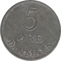 Denmark coin 5 Øre - Frederik IX (1950 - 1964) reverse reverse of 5 Øre - Frederik IX (1950 - 1964) coin with KM# 843 from Denmark. Inscription: 5 ØRE DANEMARK N♥ S