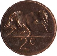 South Africa coin 2 cents - The End of Jacobus Johannes Fouche's Presidency (1976) reverse reverse of 2 cents - The End of Jacobus Johannes Fouche's Presidency (1976) coin with KM# 92 from South Africa. Inscription: 2c JvZ.