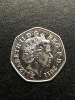 United Kingdom coin 50 Pence - Elizabeth II - 2012 London Paralympics: Wheelchair Rugby - 4'th Portrait (2011) obverse obverse of 50 Pence - Elizabeth II - 2012 London Paralympics: Wheelchair Rugby - 4'th Portrait (2011) coin with KM# 1187 from United Kingdom. Inscription: ELIZABETH II · D · G · REG · F · D · 2011 IRB