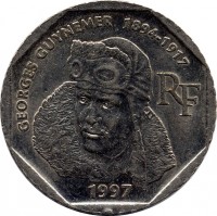 obverse of 2 Francs - Georges Guynemer (1997) coin with KM# 1187 from France. Inscription: GEORGES GUYNEMER 1894-1917 RF 1997