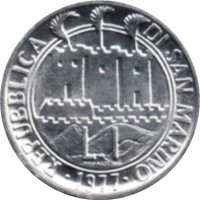 San Marino coin 1 Lira - FAO: Protection of Nature (1977) obverse obverse of 1 Lira - FAO: Protection of Nature (1977) coin with KM# 63 from San Marino. Inscription: REPUBBLICA DI SAN MARINO L.1 1977
