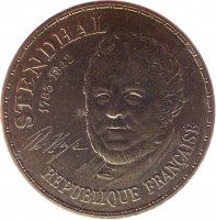 France coin 10 Francs - Stendhal (1983) obverse obverse of 10 Francs - Stendhal (1983) coin with KM# 953 from France. Inscription: STENDHAL 1783-1842 REPUBLIQUE FRANÇAISE H. Beyle