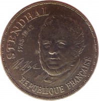 obverse of 10 Francs - Stendhal (1983) coin with KM# 953 from France. Inscription: STENDHAL 1783-1842 REPUBLIQUE FRANÇAISE H. Beyle