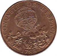 obverse of 10 Francs - Montgolfier Balloon (1983) coin with KM# 952 from France. Inscription: CONQVÊTE DE L'ESPACE D.PONCE 1783