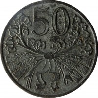 reverse of 50 Haléřů (1940 - 1944) coin with KM# 3 from Bohemia and Moravia. Inscription: 50