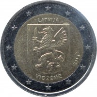 Latvia coin 2 Euro - Vidzeme (2016) obverse obverse of 2 Euro - Vidzeme (2016) coin with KM# 176 from Latvia. Inscription: LATVIJA 2016 VIDZEME