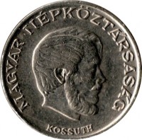 obverse of 5 Forint - Lajos Kossuth - Larger (1971 - 1982) coin with KM# 594 from Hungary. Inscription: MAGYAR NÉPKÖZTÁRSASÁG KOSSUTH