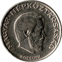 Hungary coin 5 Forint - Lajos Kossuth - Larger (1971 - 1982) obverse obverse of 5 Forint - Lajos Kossuth - Larger (1971 - 1982) coin with KM# 594 from Hungary. Inscription: MAGYAR NÉPKÖZTÁRSASÁG KOSSUTH