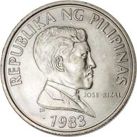 Philippines coin 1 Piso (1983 - 1990) obverse obverse of 1 Piso (1983 - 1990) coin with KM# 243.1 from Philippines. Inscription: REBUBLIKA NG PILIPINAS JOSE RIZAL 1983