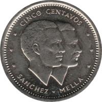 Dominican Republic coin 5 Centavos - Human Rights (1983 - 1987) reverse reverse of 5 Centavos - Human Rights (1983 - 1987) coin with KM# 59 from Dominican Republic. Inscription: CINCO CENTAVOS SANCHEZ * MELLA