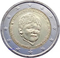 obverse of 2 Euro - Philippe - Child Focus (2016) coin from Belgium. Inscription: BELGIQUE-BELGIE-BELGIEN-2016 MISSING-DISPARU-VERMIST WWW.CHILDFOCUS.BE