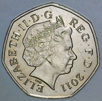Copper-Nickel coin United Kingdom KM# 1168 ELIZABETH · II · D · G · REG F · D · 2011. IRB.