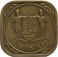 obverse of 5 Cents - Juliana (1962 - 1972) coin with KM# 12.1 from Suriname. Inscription: SURINAME