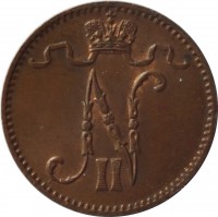 obverse of 1 Penni - Nicholas II (1895 - 1916) coin with KM# 13 from Finland. Inscription: N II