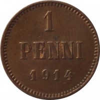 Finland coin 1 Penni - Nicholas II (1895 - 1916) reverse reverse of 1 Penni - Nicholas II (1895 - 1916) coin with KM# 13 from Finland. Inscription: 1 PENNI 1914