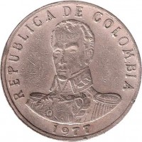 Colombia coin 2 Pesos (1977 - 1988) obverse obverse of 2 Pesos (1977 - 1988) coin with KM# 263 from Colombia. Inscription: REPUBLICA DE COLOMBIA 1987