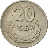 reverse of 20 Groszy (1949) coin with Y# 43 from Poland. Inscription: 20 GROSZY