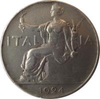 obverse of 1 Lira - Vittorio Emanuele III (1922 - 1935) coin with KM# 62 from Italy. Inscription: ITALIA 1928 G.ROMAGNOLI A.MOTTI.INC.