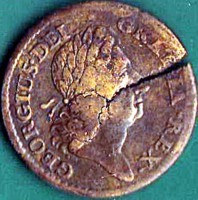 obverse of 1 Penny - George I - Rosa Americana (1723) coin from United States. Inscription: GEORGIUS D:G MAG: BRI: FRA: ET. HIB: REX.