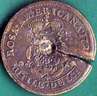 reverse of 1 Penny - George I - Rosa Americana (1723) coin from United States. Inscription: ROSA AMERCANA 1723 UTILE DULCI .