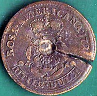 United States coin 1 Penny - George I - Rosa Americana (1723) reverse reverse of 1 Penny - George I - Rosa Americana (1723) coin from United States. Inscription: ROSA AMERCANA 1723 UTILE DULCI .
