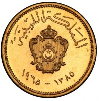 Libya coin 1 Millieme - Idris I (1965) obverse obverse of 1 Millieme - Idris I (1965) coin with KM# 6 from Libya. Inscription: المملكة الليبية ١٣٨٥ - ١٩٦٥