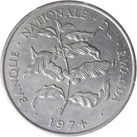 Rwanda coin 10 Francs - Larger (1974) obverse obverse of 10 Francs - Larger (1974) coin with KM# 14.1 from Rwanda. Inscription: BANQUE · NATIONALE · DU · RWANDA · 1974 ·