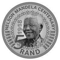 reverse of 5 Rand - Centenary of the Birth of Nelson Mandela (2018) coin from South Africa. Inscription: NELSON MANDELA CENTENARY 5 RAND