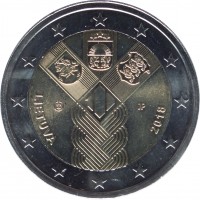 obverse of 2 Euro - 100th Anniversary of the Restoration of Lithuania's Independence (2018) coin with KM# 235 from Lithuania. Inscription: LIETUVA 2018