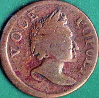 Ireland coin 1/2 Penny - Voce Populi (1760) obverse obverse of 1/2 Penny - Voce Populi (1760) coin with KM# TTN1 from Ireland. Inscription: VOCE POPULI