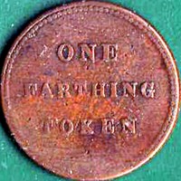 reverse of 1 Farthing (1847) coin from Ireland. Inscription: ONE FARTHING TOKEN