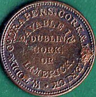 obverse of 1 Farthing - William IV (1834) coin from Ireland. Inscription: W. TODD & Co DRAPERS CORK & LIMERICK PAYABLE IN DUBLIN CORK OR LIMERICK