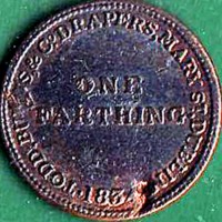 Ireland coin 1 Farthing - William IV (1834) reverse reverse of 1 Farthing - William IV (1834) coin from Ireland. Inscription: TODD, BURNS & Co DRAPERS MARY ST DUBLIN 1834 ONE FARTHING