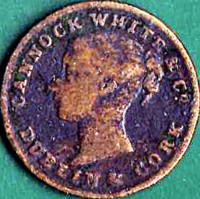 obverse of 1 Farthing - Victoria coin from Ireland. Inscription: CANNOCK WHITE & CO. DUBLIN & CORK