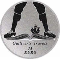 Ireland coin 15 Euro - Gulliver's Travels (2017) reverse reverse of 15 Euro - Gulliver's Travels (2017) coin from Ireland. Inscription: GULLIVER'S TRAVELS 15 EURO