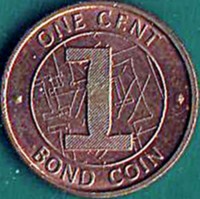 Zimbabwe coin 1 Cent (2014) reverse reverse of 1 Cent (2014) coin with KM# 16 from Zimbabwe. Inscription: ONE CENT 1 BOND COIN