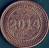 obverse of 10 Cents (2014) coin with KM# 18 from Zimbabwe. Inscription: 2014 RBZ