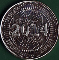 obverse of 50 Cents (2014 - 2017) coin with KM# 20 from Zimbabwe. Inscription: 2014 RBZ