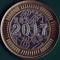 Bi-Metallic Nickel plated Steel center in Brass ring coin Zimbabwe KM# 21 RBZ. 2016.