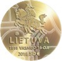 Lithuania coin 50 Euro - The 100th Anniversary of the Restoration of Lithuania’s Independence: Signatories (2018) obverse obverse of 50 Euro - The 100th Anniversary of the Restoration of Lithuania’s Independence: Signatories (2018) coin from Lithuania. Inscription: LIETUVA 1918 VASARIO 16-OJI 2018 50€