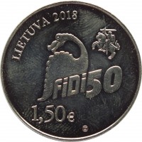Lithuania coin 1.5 Euro - 50th Physicists Day of Vilnius University: FiDi 50 (2018) obverse obverse of 1.5 Euro - 50th Physicists Day of Vilnius University: FiDi 50 (2018) coin with KM# 227 from Lithuania. Inscription: LIETUVA 2018 FiFi50 1,50€