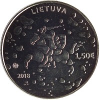 obverse of 1.5 Euro - Traditional Lithuanian Celebrations: Joninės (Rasos) (2018) coin with KM# 234 from Lithuania. Inscription: LIETUVA 1,50 € LMK 2018